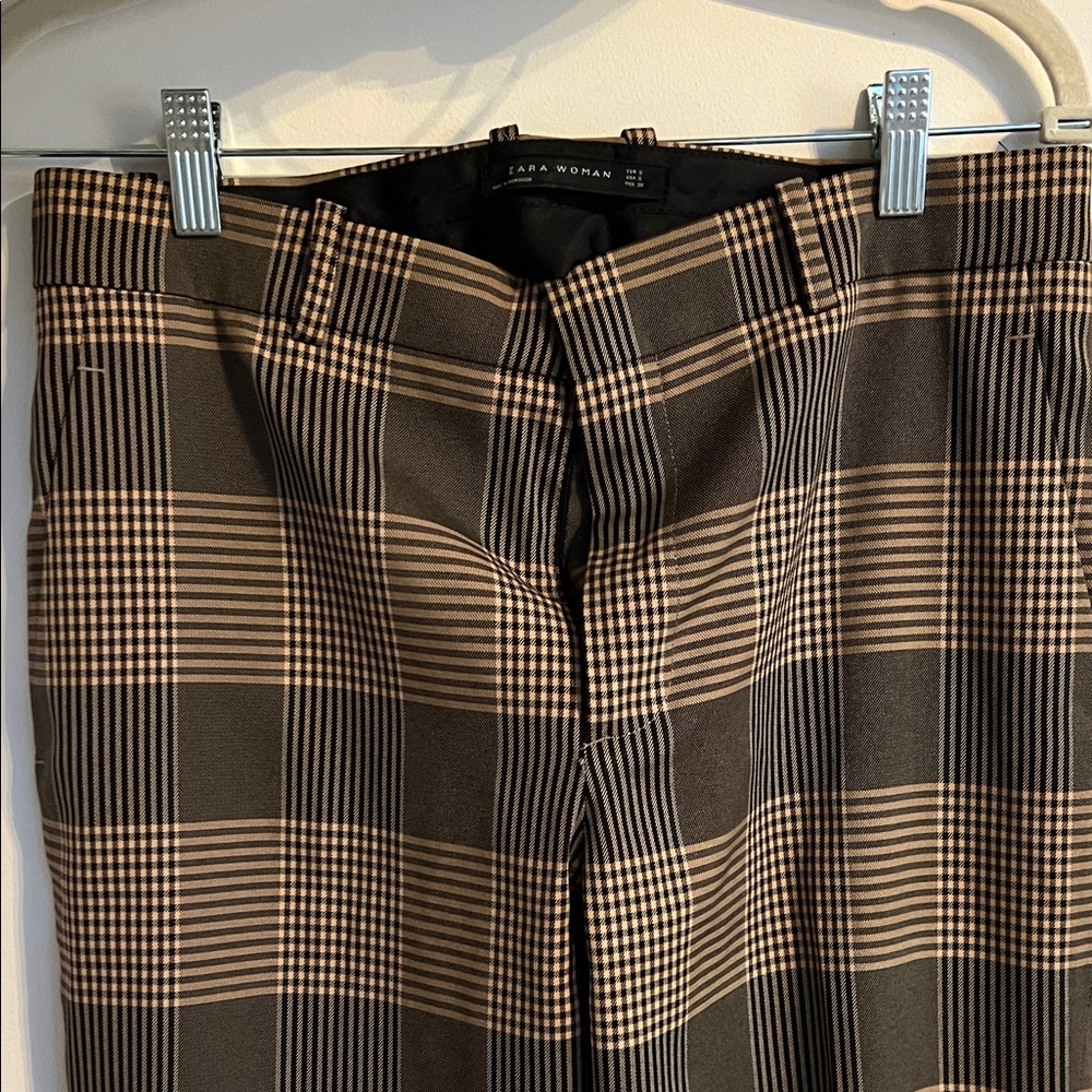 Zara Plaid Trousers in Black and Tan